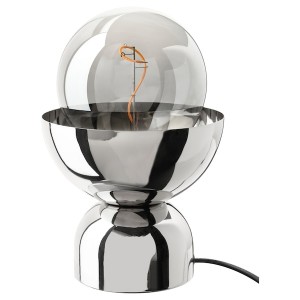 IKEA ACKJA / MOLNART table lamp with LED bulb, chrome effect/globe gray clear glass, Ikea Outlet | 0896HZEVI