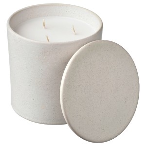 IKEA ADLAD scented candle in ceramic jar w lid, Scandinavian Woods/white, 60 hr, Ikea Outlet | 5093EKCLM