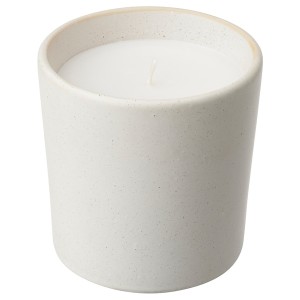 IKEA ADLAD scented candle in ceramic jar, Scandinavian Woods/white, 50 hr, Ikea Outlet | 5149XQAEY