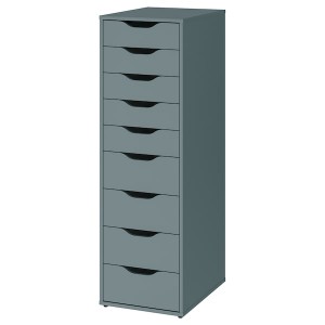 IKEA ALEX drawer unit with 9 drawers, 14 1/8x45 5/8 in Gray / Turquoise, Ikea Outlet | 7950RGXDQ