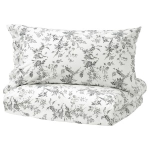 IKEA ALVINE KVIST duvet cover and pillowcase(s), Full/Queen (Double/Queen) White / Gray, Ikea Outlet | 8950UFKDG