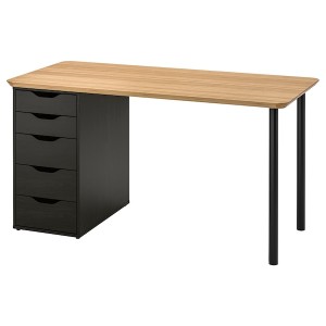 IKEA ANFALLARE / ALEX desk, bamboo, 55 1/8x25 5/8 in Black Brown, Ikea Outlet | 6439BIMPQ