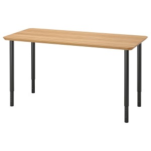 IKEA ANFALLARE / OLOV desk, bamboo/black, 55 1/8x25 5/8 in Black, Ikea Outlet | 4259ADEPC