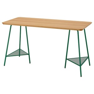IKEA ANFALLARE / TILLSLAG desk, bamboo/green, 55 1/8x25 5/8 in Green, Ikea Outlet | 3649VNUDX