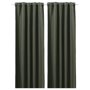 IKEA ANNAKAJSA room darkening curtains, 1 pair, 57x98 in Dark Green, Ikea Outlet | 3290VHIXF