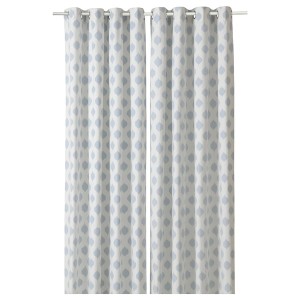 IKEA ANTENNMAL curtains, 1 pair, white/light blue, 57x98 in, Ikea Outlet | 9250DFVKL