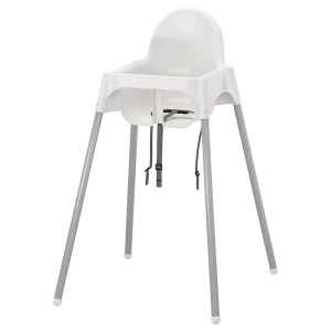 IKEA ANTILOP high chair with safety belt, white/silver color, Ikea Outlet | 1245CVLAN