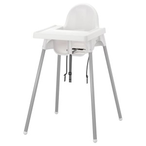 IKEA ANTILOP high chair with tray, white/silver color, Ikea Outlet | 4695GOEBS