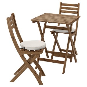 IKEA ASKHOLMEN table and 2 folding chairs, outdoor, light brown stained/Frösön/Duvholmen beige, Ikea Outlet | 2168RXUOL