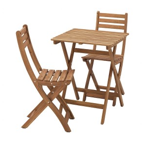 IKEA ASKHOLMEN table and 2 folding chairs, outdoor, dark brown, 23 5/8x24 3/8 in, Ikea Outlet | 0896SUGVB