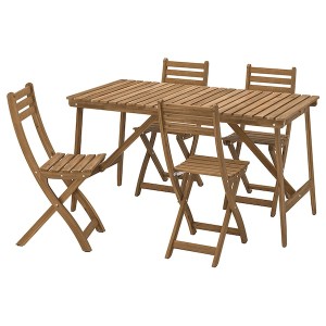 IKEA ASKHOLMEN table and 4 folding chairs, outdoor, dark brown, 56 1/4x29 1/2 in, Ikea Outlet | 3784MUNGO