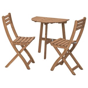 IKEA ASKHOLMEN wall table+2 folding chairs,outdoor, 27 1/2x17 3/8 in Dark Brown, Ikea Outlet | 8294FBGXM