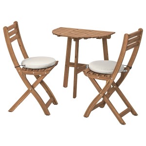 IKEA ASKHOLMEN wall table+2 folding chairs,outdoor, 27 1/2x17 3/8 in Dark Brown / Frösön / Duvholmen Beige, Ikea Outlet | 9365LCEBQ