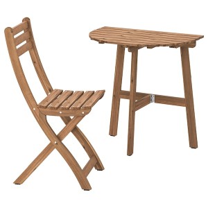 IKEA ASKHOLMEN wall table & folding chair, outdoor, dark brown, 27 1/2x17 3/8 in, Ikea Outlet | 5689FODEP