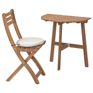 IKEA ASKHOLMEN wall table & folding chair, outdoor, dark brown/Frösön/Duvholmen beige, 27 1/2x17 3/8 in, Ikea Outlet | 2495VFHEZ