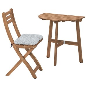IKEA ASKHOLMEN wall table & folding chair, outdoor, dark brown/Klösan blue, 27 1/2x17 3/8 in, Ikea Outlet | 1759EBIGK