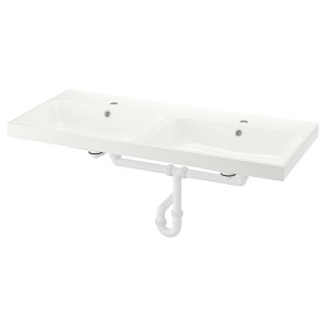 IKEA BACKSJÖN double sink with water trap, 48 1/8x21 in White, Ikea Outlet | 7834RPCNH