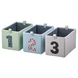 IKEA BARNDRÖM box, set of 3, green blue/beige, 6 ¾x10 ¾x6 ¾ in, Ikea Outlet | 3048THRIA