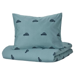 IKEA BARNDRÖM duvet cover and pillowcase(s), car pattern, Twin Blue, Ikea Outlet | 5094JKMWG