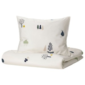 IKEA BARNDRÖM duvet cover and pillowcase(s), forest animal pattern, Twin Multicolor, Ikea Outlet | 9510GROSU