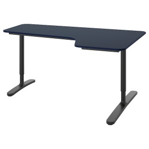 IKEA BEKANT corner desk-right, 63x43 1/4 in Linoleum Blue / Black, Ikea Outlet | 6402WSOMT