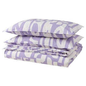 IKEA BERGHEMLOCK duvet cover and pillowcase(s), King White / Lilac, Ikea Outlet | 7946BVKEG