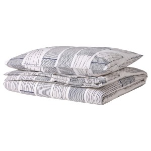 IKEA BERGKORSÖRT duvet cover and pillowcase(s), Twin White / Gray, Ikea Outlet | 3901VMHZX