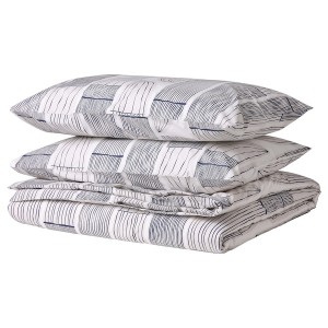 IKEA BERGKORSÖRT duvet cover and pillowcase(s), Full/Queen (Double/Queen) White / Gray, Ikea Outlet | 7398WRQDB