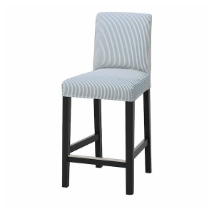 IKEA BERGMUND bar stool with backrest, 24 3/8 in Black / Rommele Dark Blue / White, Ikea Outlet | 0346JXPZT