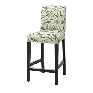 IKEA BERGMUND bar stool with backrest, 24 3/8 in Black / Fågelfors Multicolor, Ikea Outlet | 6834UZLHX