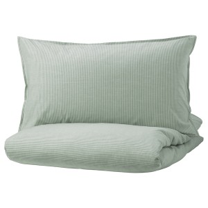 IKEA BERGPALM duvet cover and pillowcase(s), Full/Queen (Double/Queen) Green / Stripe, Ikea Outlet | 1367AUYWC
