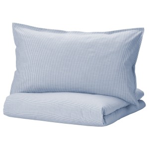 IKEA BERGPALM duvet cover and pillowcase(s), Full/Queen (Double/Queen) Blue / Stripe, Ikea Outlet | 8632ZRXVW