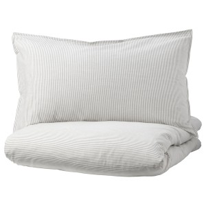 IKEA BERGPALM duvet cover and pillowcase(s), Full/Queen (Double/Queen) Gray / Stripe, Ikea Outlet | 6830BKHLV