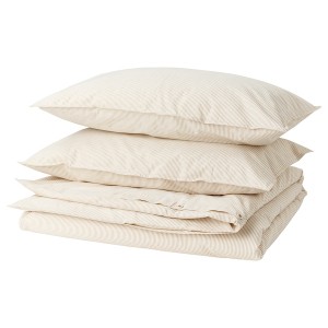IKEA BERGPALM duvet cover and pillowcase(s), Full/Queen (Double/Queen) Yellow / White / Stripe, Ikea Outlet | 8710QGOPJ