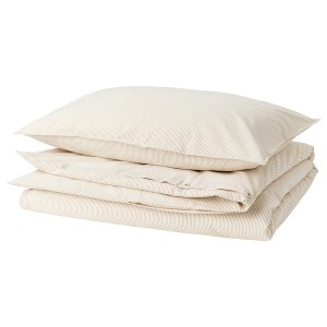 IKEA BERGPALM duvet cover and pillowcase(s), Twin Yellow / White / Stripe, Ikea Outlet | 6152QKHCR