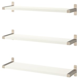 IKEA BERGSHULT / GRANHULT wall shelf combination, 31 1/2x7 7/8 in White / Nickel Plated, Ikea Outlet | 3162NOZMW