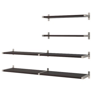 IKEA BERGSHULT / GRANHULT wall shelf combination, 63x11 3/4 in Brown / Black / Nickel Plated, Ikea Outlet | 9510HPADU