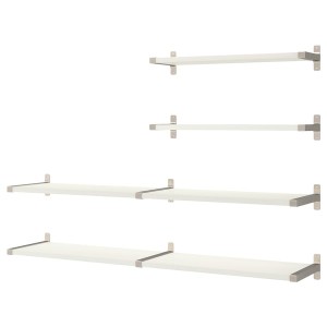 IKEA BERGSHULT / GRANHULT wall shelf combination, 63x11 3/4 in White / Nickel Plated, Ikea Outlet | 0216KYQZP