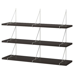 IKEA BERGSHULT / PERSHULT wall shelf combination, 47 1/4x11 3/4 in Brown / Black / White, Ikea Outlet | 0637ZNKPV