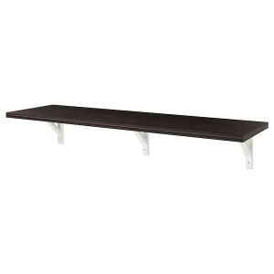 IKEA BERGSHULT / SANDSHULT wall shelf stained aspen, 47 1/4x11 3/4 in Brown / Black / White Stained Aspen, Ikea Outlet | 4231OZKRW