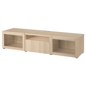 IKEA BESTÅ TV bench, 70 7/8x16 1/2x15 3/8 in White Stained Oak Effect / Lappviken Wht Stained Oak Effect Clea, Ikea Outlet | 1465PIJTL