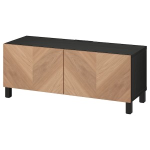 IKEA BESTÅ TV bench with doors, 47 1/4x16 1/2x18 7/8 in Black / Brown / Hedeviken / Stubbarp Oak Veneer, Ikea Outlet | 9721NOZWR
