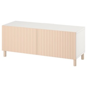 IKEA BESTÅ TV bench with doors, 47 1/4x16 1/2x18 7/8 in White Björköviken / Mejarp / Birch Veneer, Ikea Outlet | 7302BCDRO