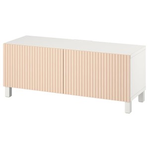 IKEA BESTÅ TV bench with doors, 47 1/4x16 1/2x18 7/8 in White Björköviken / Stubbarp / Birch Veneer, Ikea Outlet | 5369GAEQS