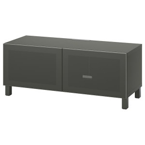 IKEA BESTÅ TV bench with doors, 47 1/4x16 1/2x18 7/8 in Dark Gray / Mörtviken / Stubbarp Dark Gray, Ikea Outlet | 1275JZXQP