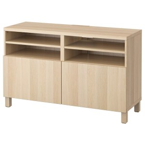 IKEA BESTÅ TV bench with doors, 47 1/4x16 1/2x29 1/8 in White Stained Oak Effect / Lappviken / Stubbarp White Stained Oa, Ikea Outlet | 7389SCAKM