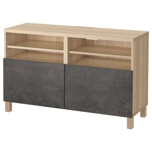 IKEA BESTÅ TV bench with doors, 47 1/4x16 1/2x29 1/8 in White Stained Oak Effect Kallviken / Stubbarp / Dark Gray Concre, Ikea Outlet | 3156KOLYB
