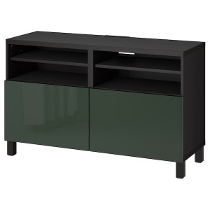 IKEA BESTÅ TV bench with doors, 47 1/4x16 1/2x29 1/8 in Black / Brown / Selsviken / Stubbarp Dark Olive / Green, Ikea Outlet | 2459ONEAV