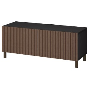 IKEA BESTÅ TV bench with doors, 47 1/4x16 1/2x18 7/8 in Black / Brown Björköviken / Mejarp / Brown Stained Oak Veneer, Ikea Outlet | 9785GAFOS