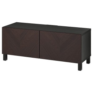 IKEA BESTÅ TV bench with doors, 47 1/4x16 1/2x18 7/8 in Black / Brown Hedeviken / Stubbarp / Dark Brown Stained Oak Vene, Ikea Outlet | 6348PSGDC